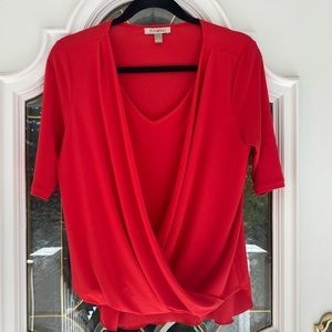 Roz and Ali Red Criss Cross V Neck Top